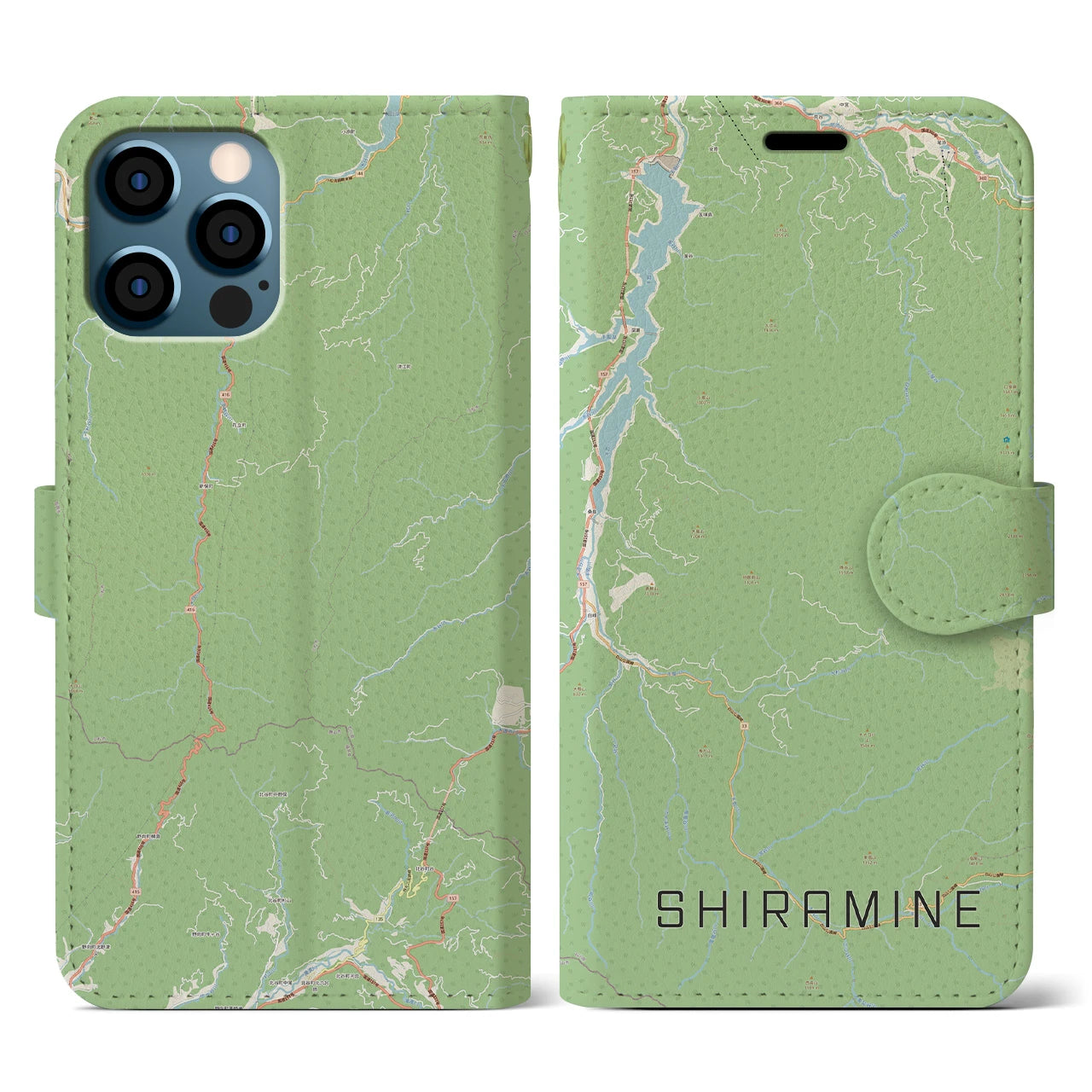 【白峰(石川県)】地図柄iPhoneケース(手帳タイプ)ナチュラル・iPhone 12 / 12 Pro 用