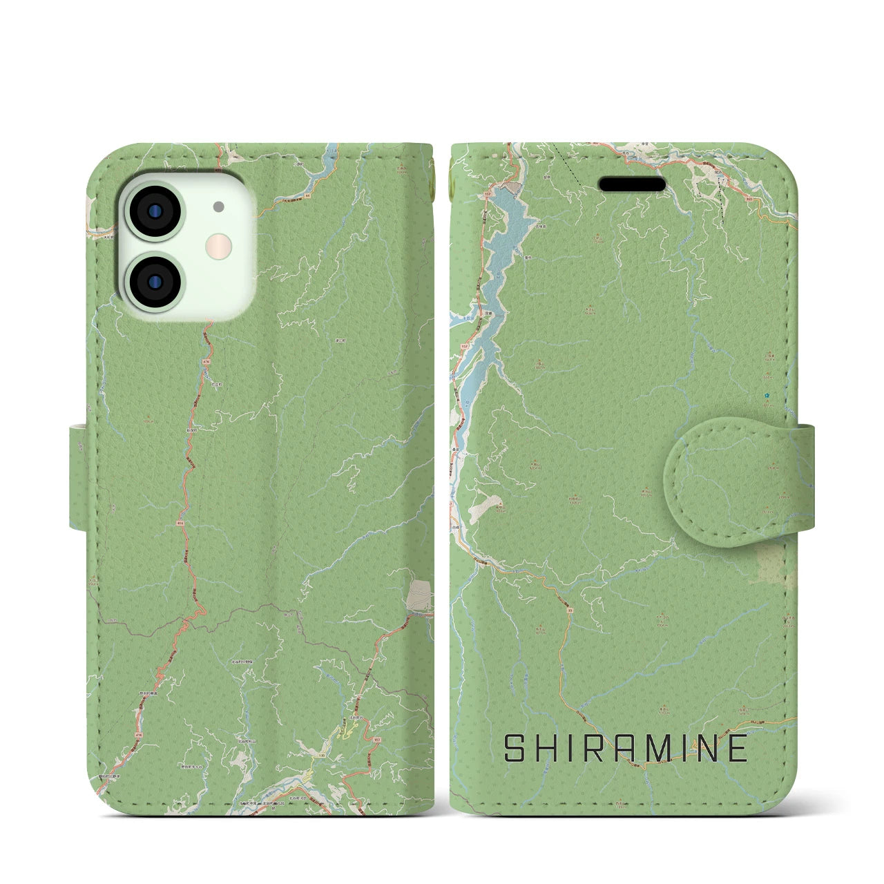 【白峰(石川県)】地図柄iPhoneケース(手帳タイプ)ナチュラル・iPhone 12 mini 用