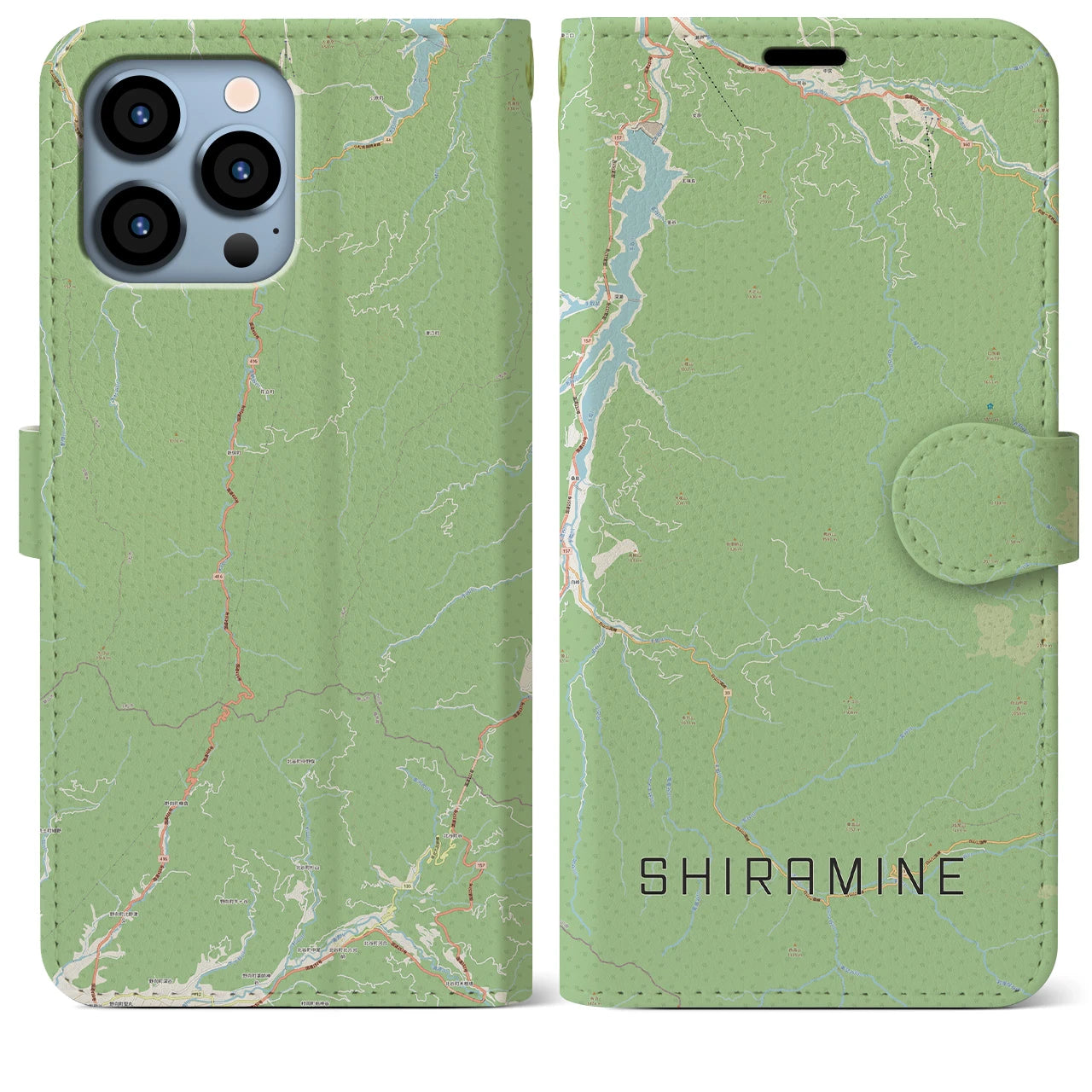 【白峰(石川県)】地図柄iPhoneケース(手帳タイプ)ナチュラル・iPhone 13 Pro Max 用