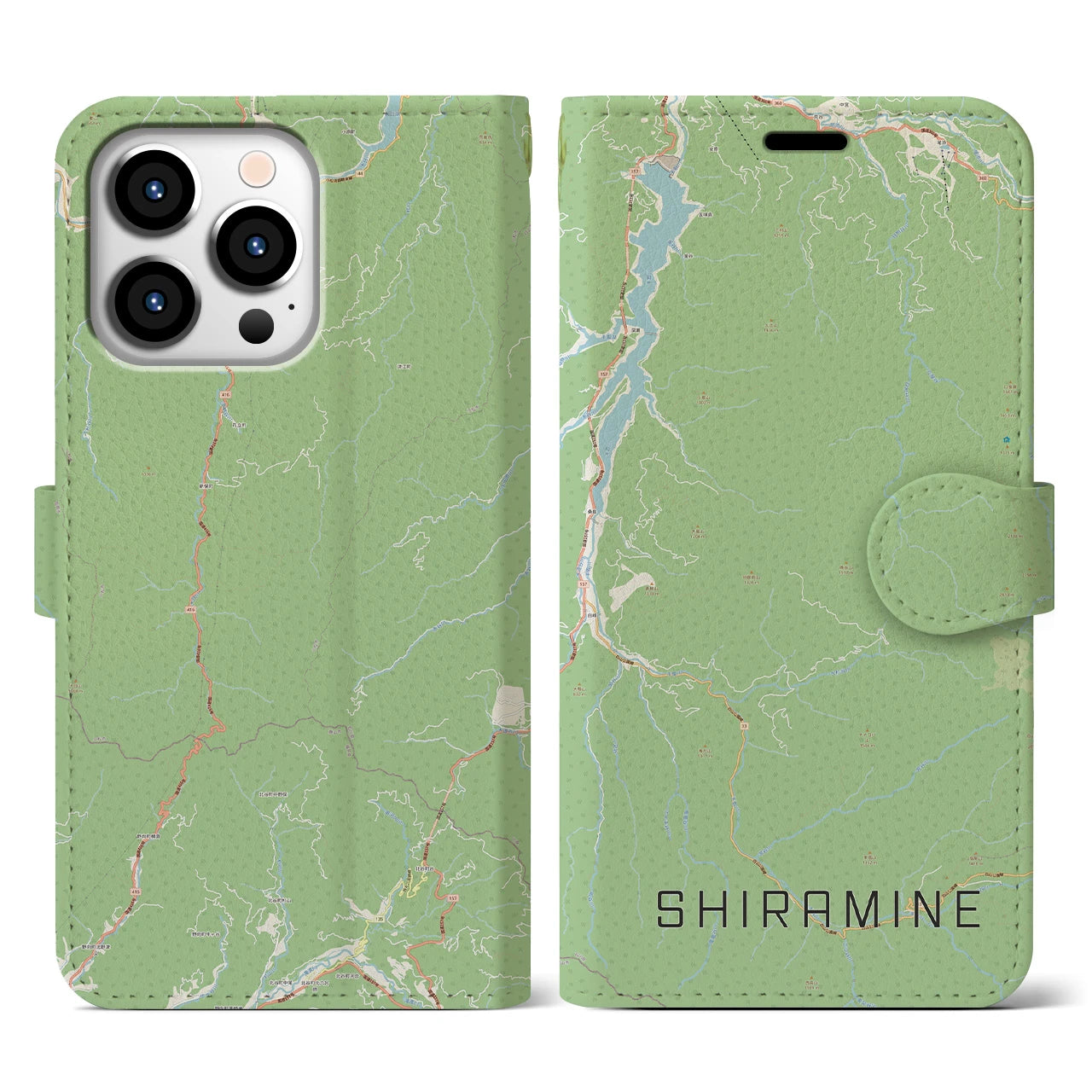 【白峰(石川県)】地図柄iPhoneケース(手帳タイプ)ナチュラル・iPhone 13 Pro 用