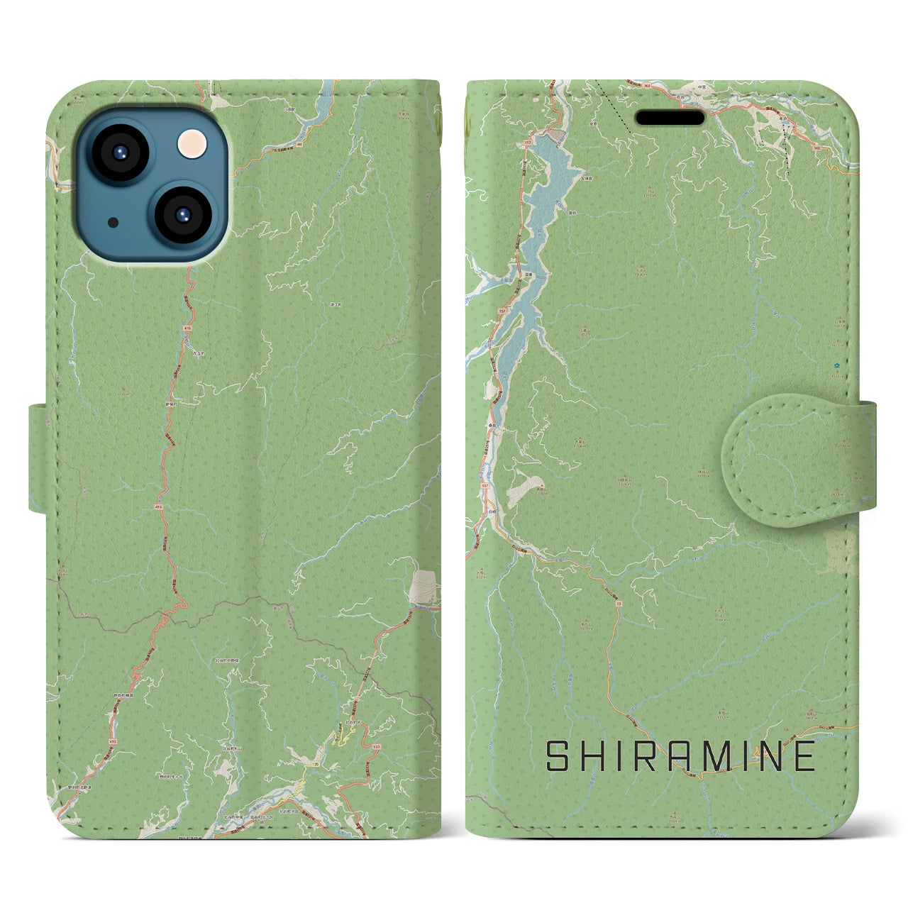 【白峰(石川県)】地図柄iPhoneケース(手帳タイプ)ナチュラル・iPhone 13 用