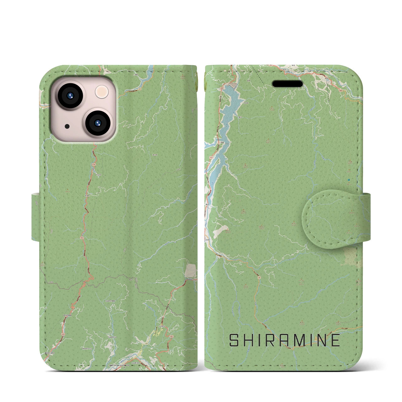 【白峰(石川県)】地図柄iPhoneケース(手帳タイプ)ナチュラル・iPhone 13 mini 用