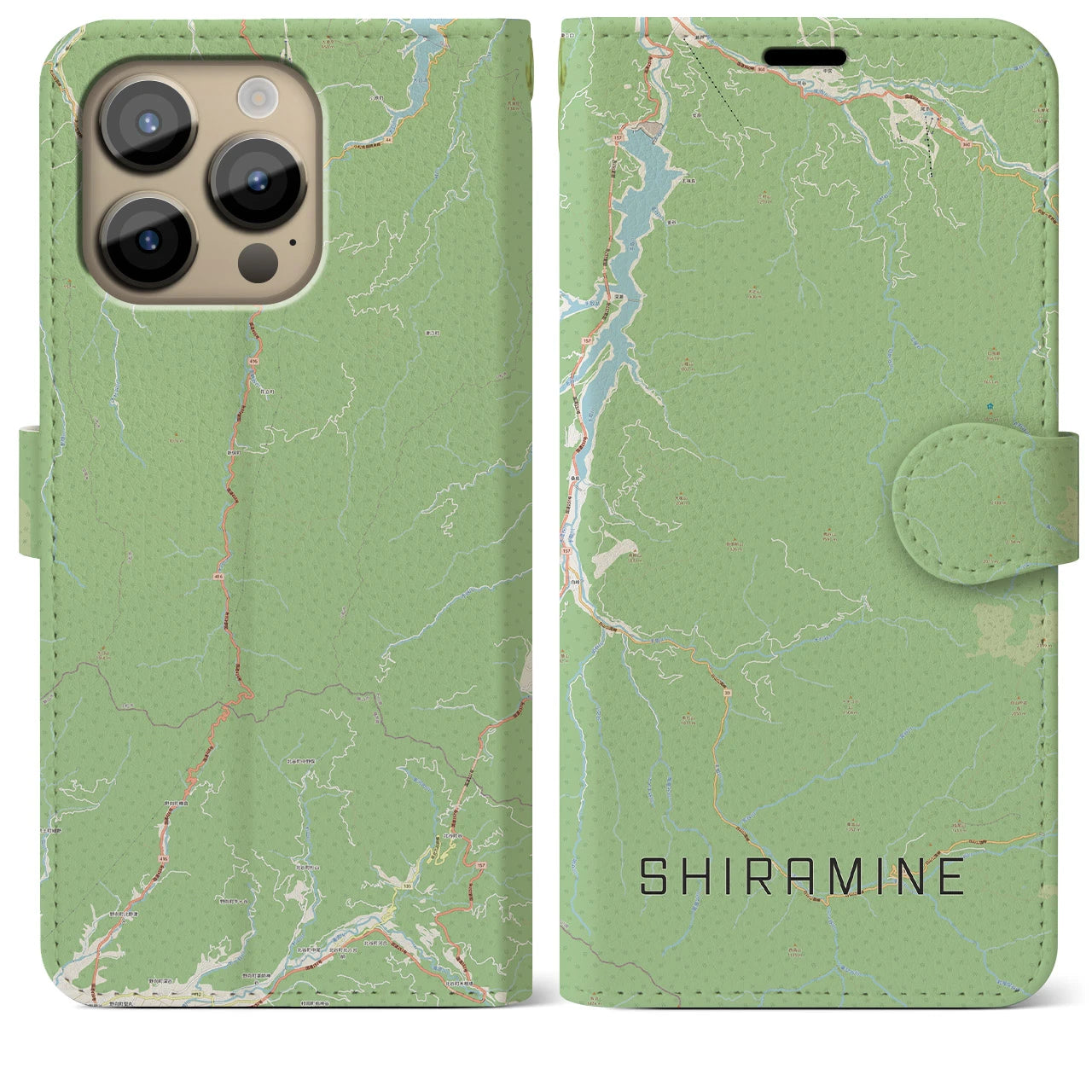 【白峰(石川県)】地図柄iPhoneケース(手帳タイプ)ナチュラル・iPhone 14 Pro Max 用