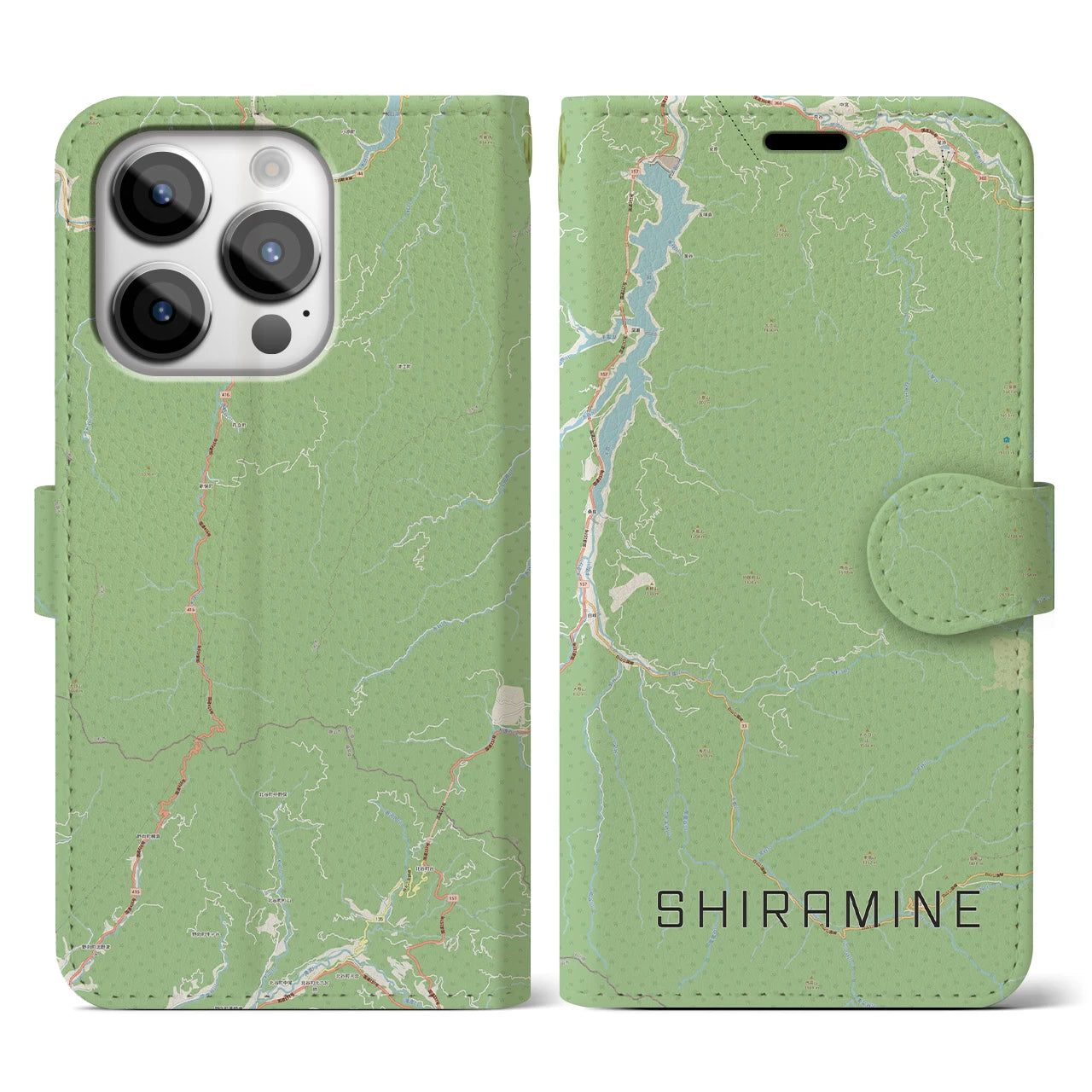【白峰(石川県)】地図柄iPhoneケース(手帳タイプ)ナチュラル・iPhone 14 Pro 用