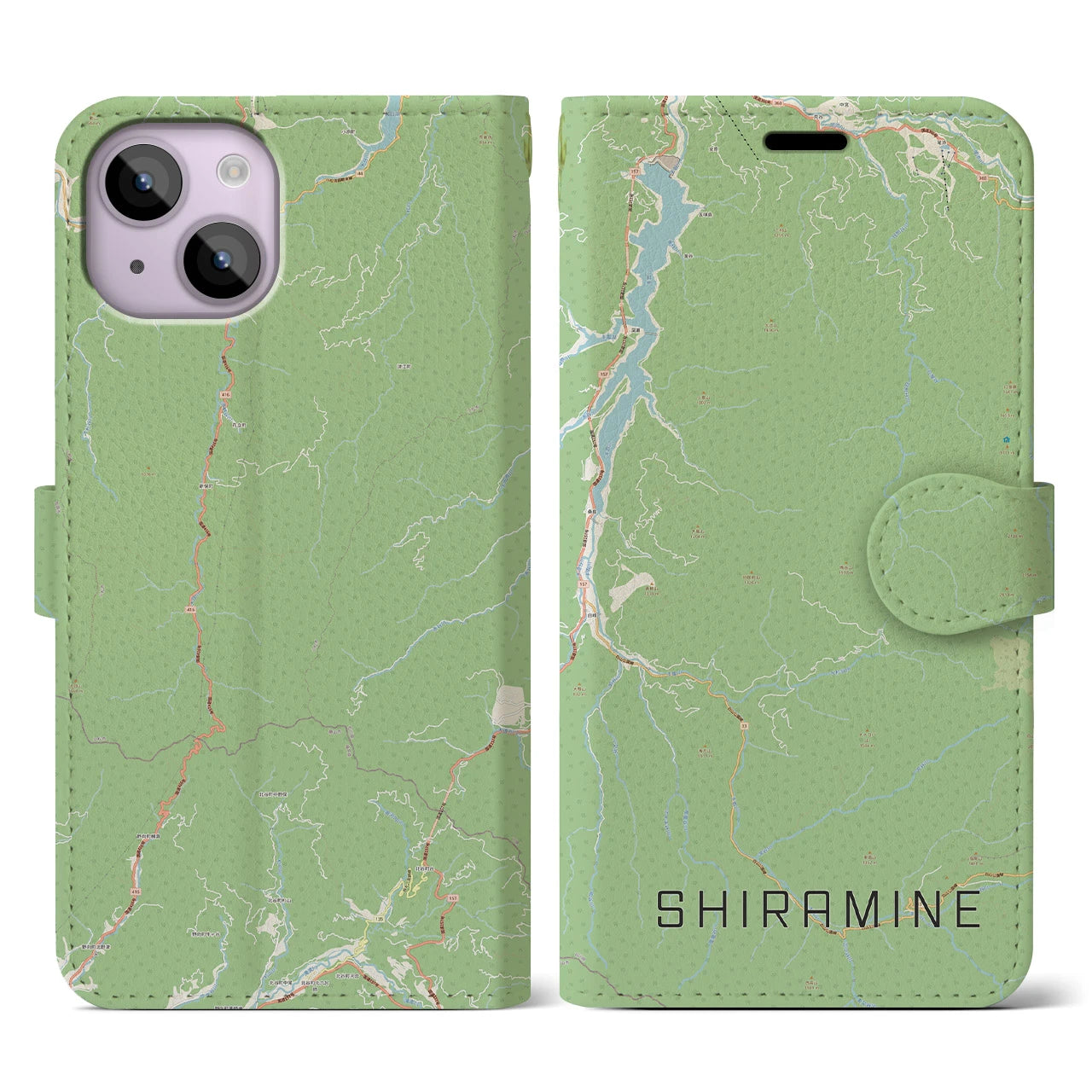 【白峰(石川県)】地図柄iPhoneケース(手帳タイプ)ナチュラル・iPhone 14 用
