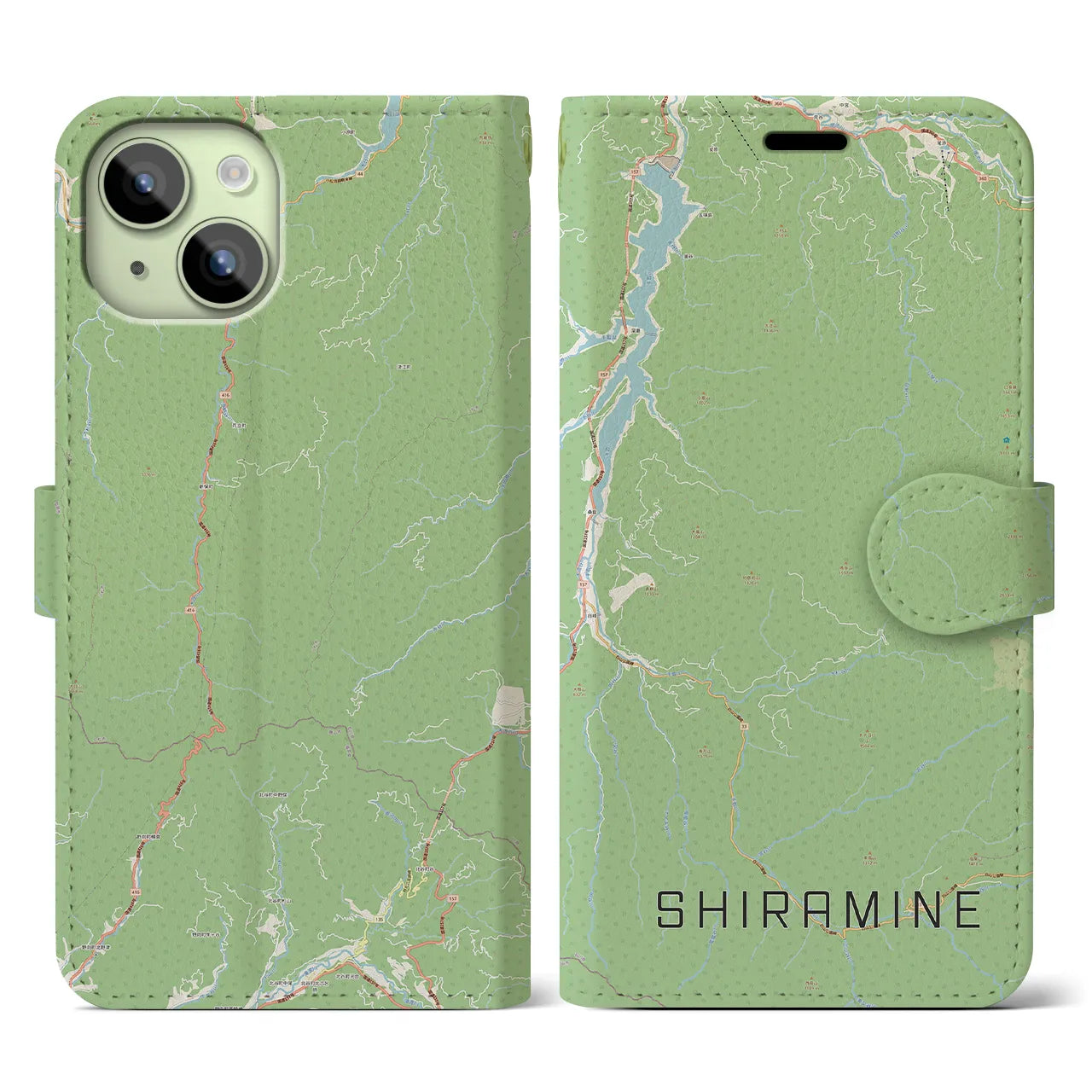 【白峰(石川県)】地図柄iPhoneケース(手帳タイプ)ナチュラル・iPhone 15 用