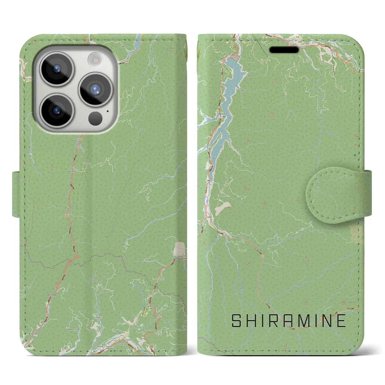 【白峰(石川県)】地図柄iPhoneケース(手帳タイプ)ナチュラル・iPhone 15 Pro 用