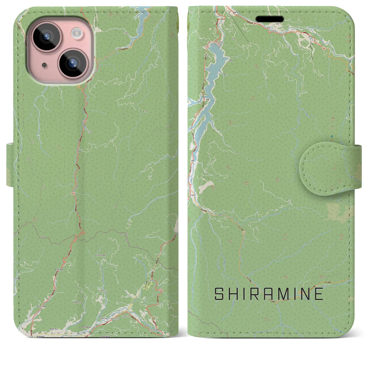 【白峰(石川県)】地図柄iPhoneケース(手帳タイプ)ナチュラル・iPhone 15 Plus 用
