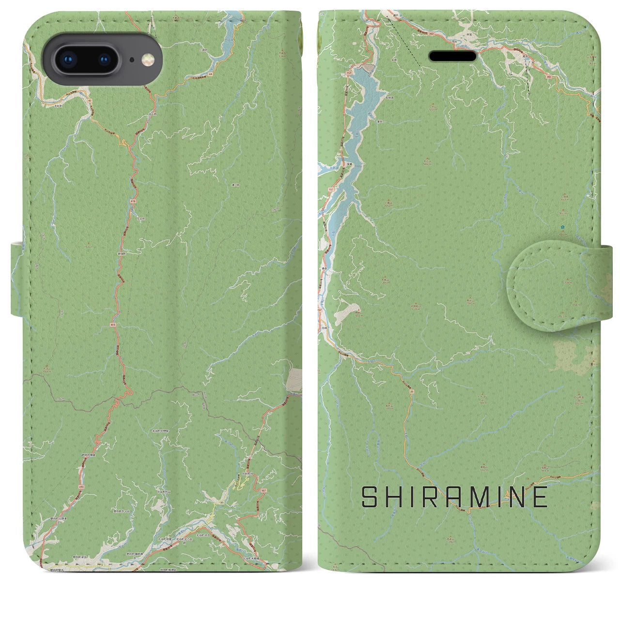 【白峰(石川県)】地図柄iPhoneケース(手帳タイプ)ナチュラル・iPhone 8Plus /7Plus / 6sPlus / 6Plus 用