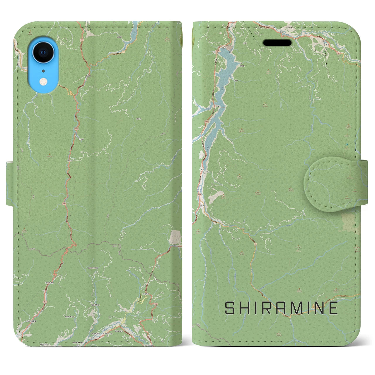 【白峰(石川県)】地図柄iPhoneケース(手帳タイプ)ナチュラル・iPhone XR 用