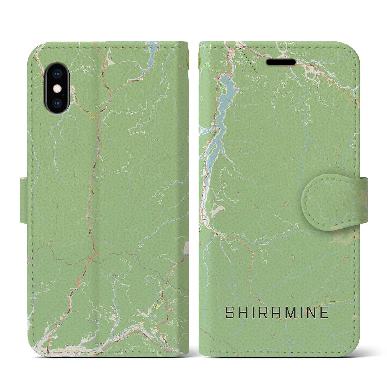 【白峰(石川県)】地図柄iPhoneケース(手帳タイプ)ナチュラル・iPhone XS / X 用