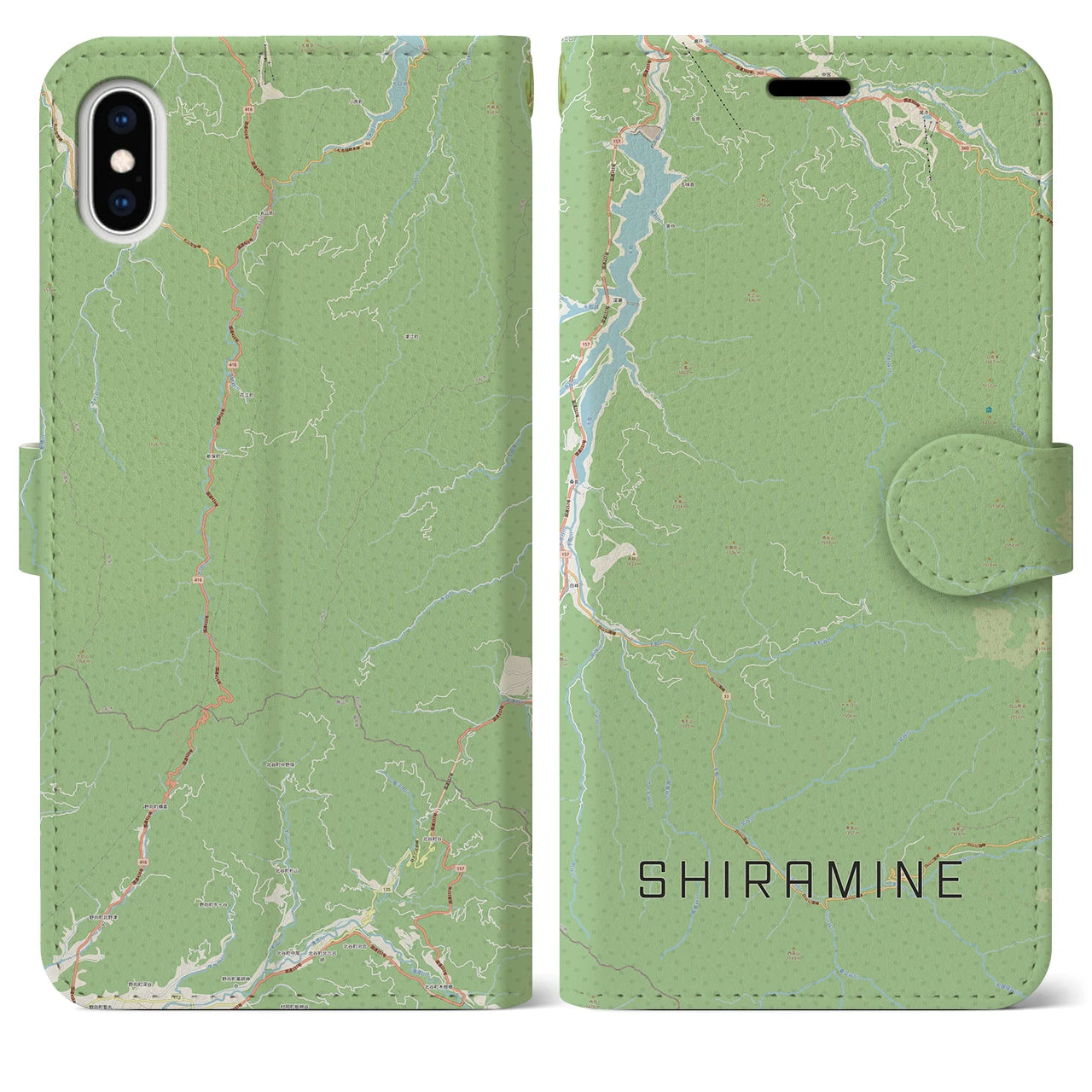 【白峰(石川県)】地図柄iPhoneケース(手帳タイプ)ナチュラル・iPhone XS Max 用