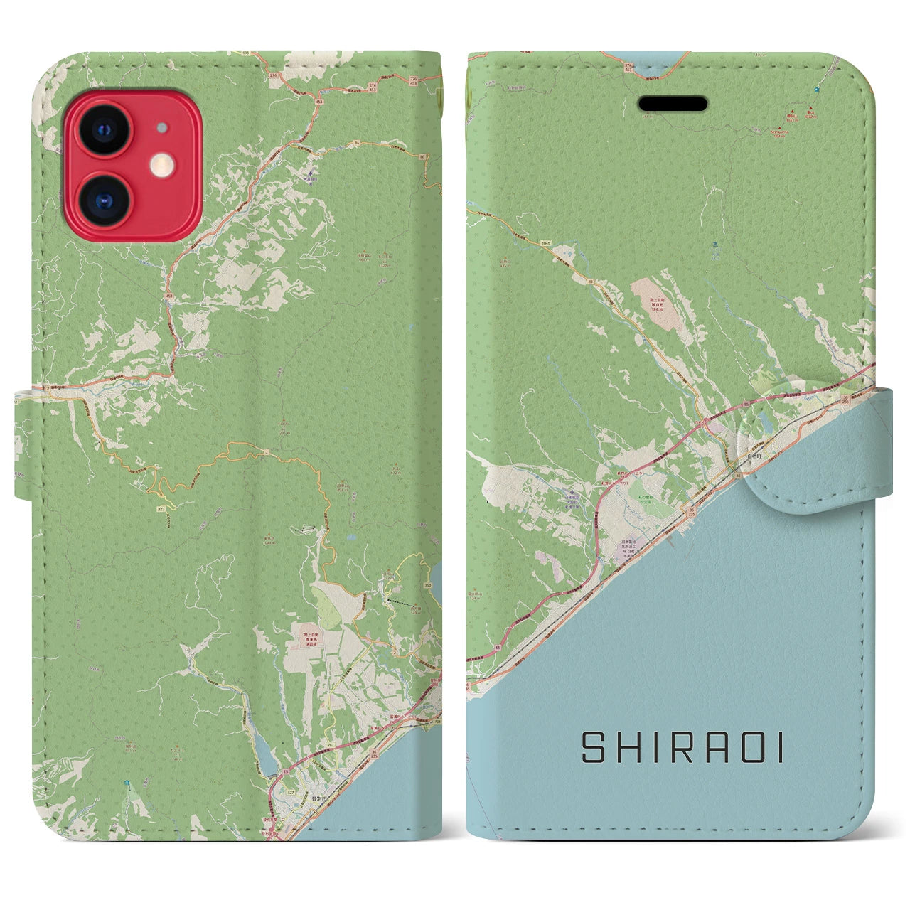 【白老(北海道)】地図柄iPhoneケース(手帳タイプ)ナチュラル・iPhone 11 用