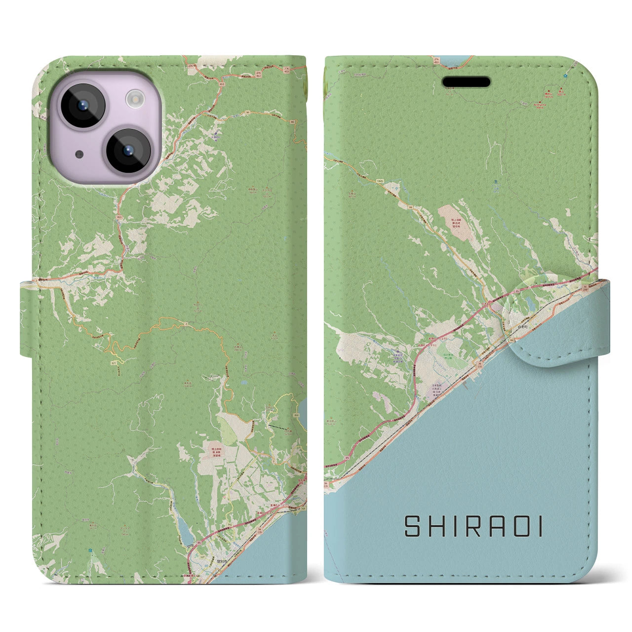 【白老(北海道)】地図柄iPhoneケース(手帳タイプ)ナチュラル・iPhone 14 用