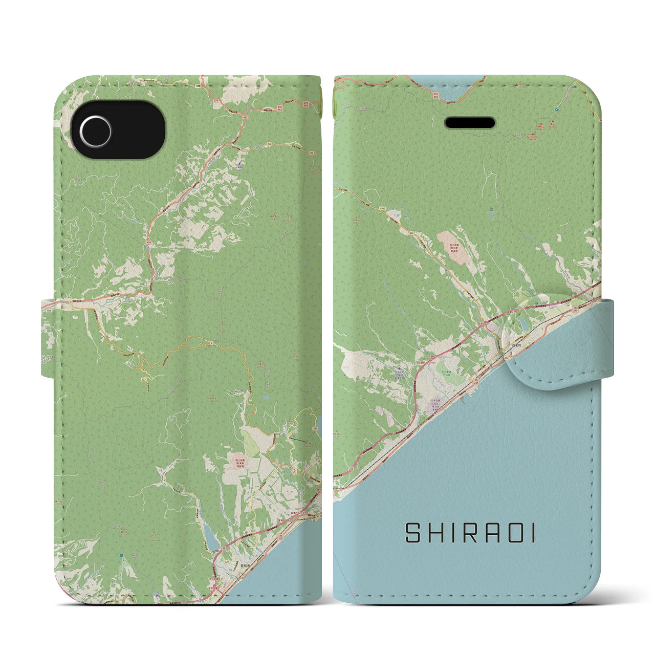 【白老(北海道)】地図柄iPhoneケース(手帳タイプ)ナチュラル・iPhone SE(第3 / 第2世代) / 8 / 7 / 6s / 6 用