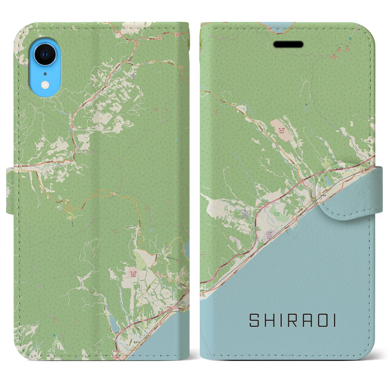【白老(北海道)】地図柄iPhoneケース(手帳タイプ)ナチュラル・iPhone XR 用