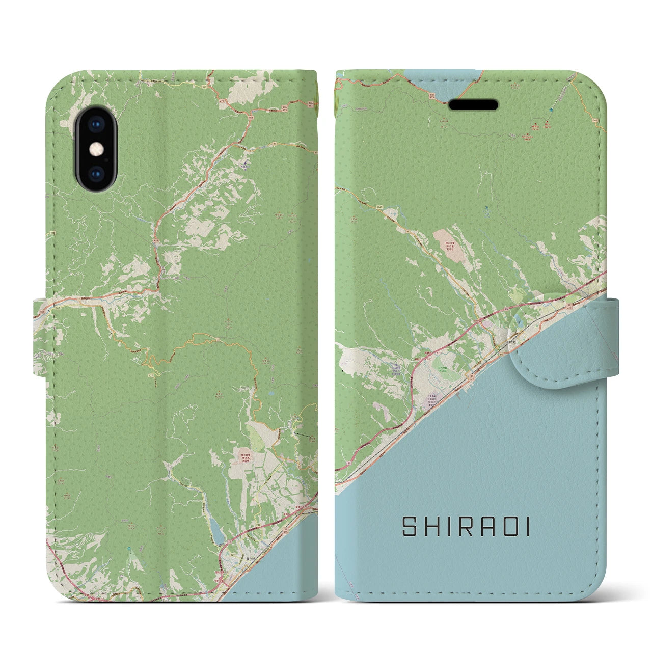 【白老(北海道)】地図柄iPhoneケース(手帳タイプ)ナチュラル・iPhone XS / X 用