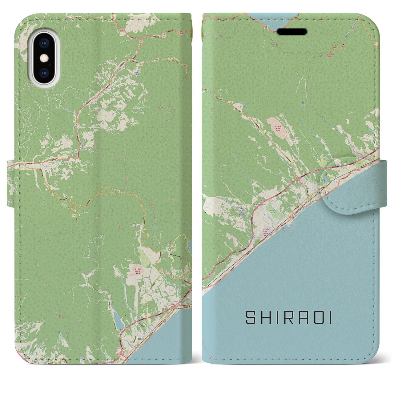 【白老(北海道)】地図柄iPhoneケース(手帳タイプ)ナチュラル・iPhone XS Max 用