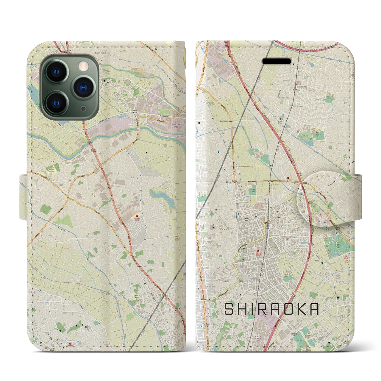 【白岡(埼玉県)】地図柄iPhoneケース(手帳タイプ)ナチュラル・iPhone 11 Pro 用