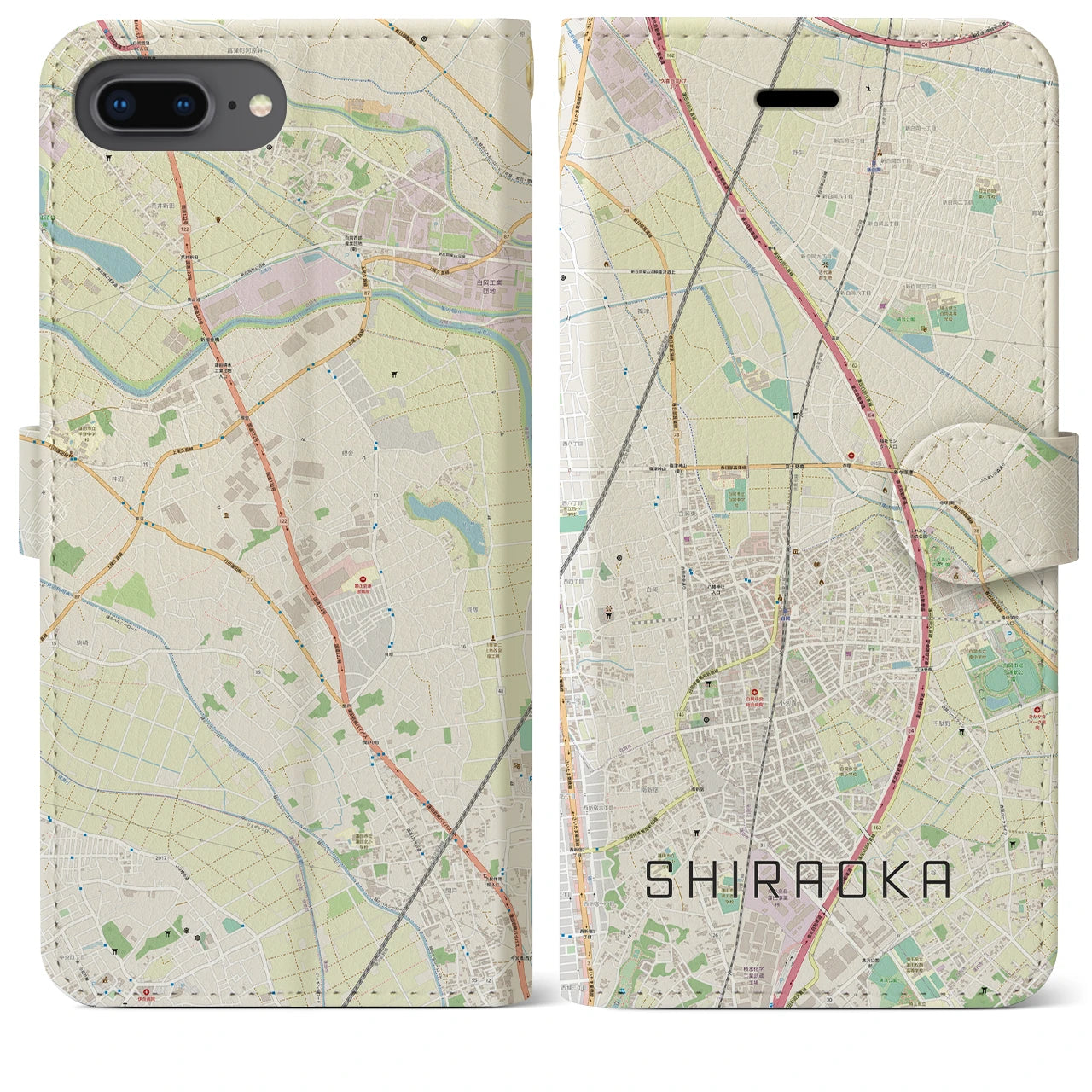 【白岡(埼玉県)】地図柄iPhoneケース(手帳タイプ)ナチュラル・iPhone 8Plus /7Plus / 6sPlus / 6Plus 用
