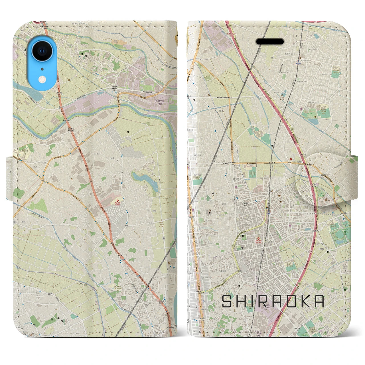 【白岡(埼玉県)】地図柄iPhoneケース(手帳タイプ)ナチュラル・iPhone XR 用