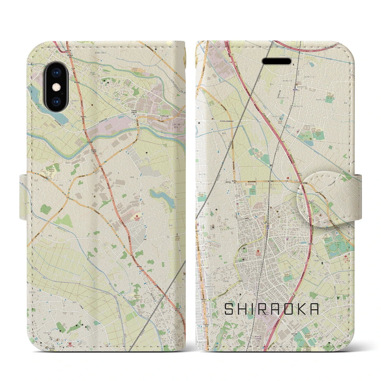 【白岡(埼玉県)】地図柄iPhoneケース(手帳タイプ)ナチュラル・iPhone XS / X 用