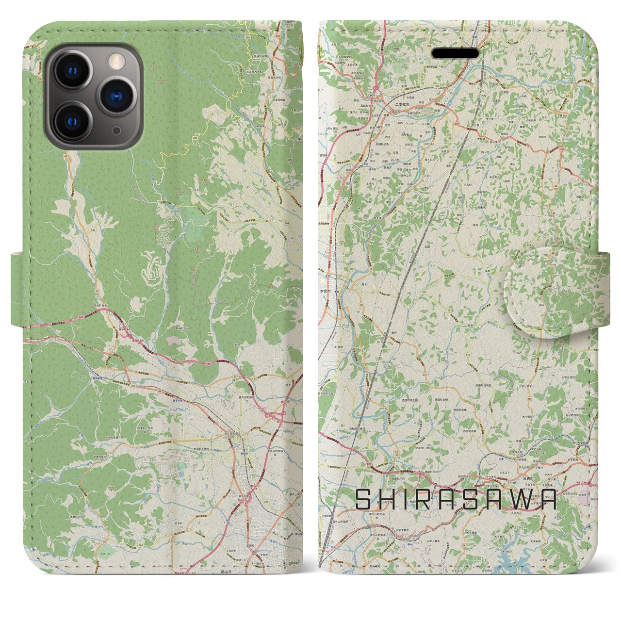 【白沢(福島県)】地図柄iPhoneケース(手帳タイプ)ナチュラル・iPhone 11 Pro Max 用