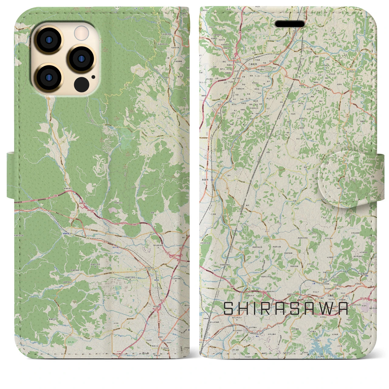 【白沢(福島県)】地図柄iPhoneケース(手帳タイプ)ナチュラル・iPhone 12 Pro Max 用