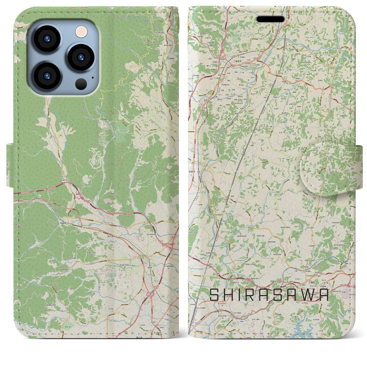 【白沢(福島県)】地図柄iPhoneケース(手帳タイプ)ナチュラル・iPhone 13 Pro Max 用