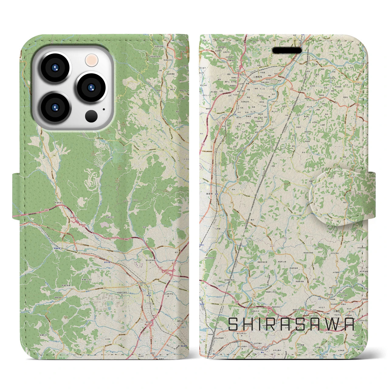 【白沢(福島県)】地図柄iPhoneケース(手帳タイプ)ナチュラル・iPhone 13 Pro 用