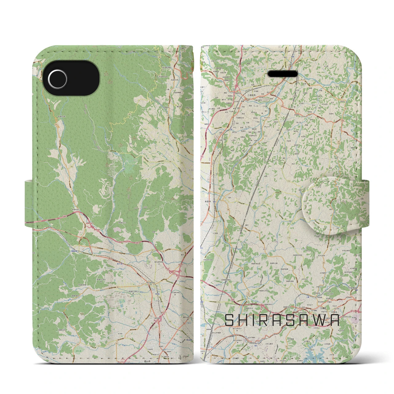【白沢(福島県)】地図柄iPhoneケース(手帳タイプ)ナチュラル・iPhone SE(第3 / 第2世代) / 8 / 7 / 6s / 6 用