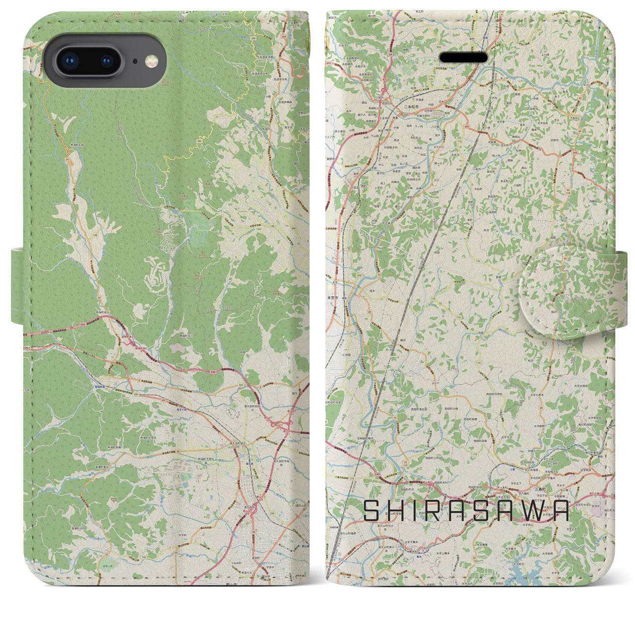 【白沢(福島県)】地図柄iPhoneケース(手帳タイプ)ナチュラル・iPhone 8Plus /7Plus / 6sPlus / 6Plus 用