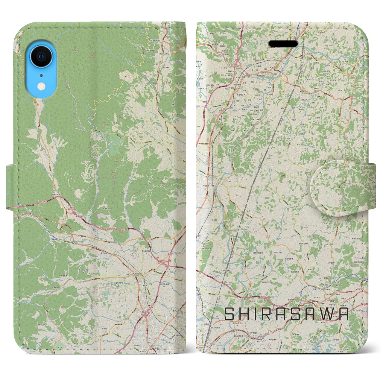 【白沢(福島県)】地図柄iPhoneケース(手帳タイプ)ナチュラル・iPhone XR 用