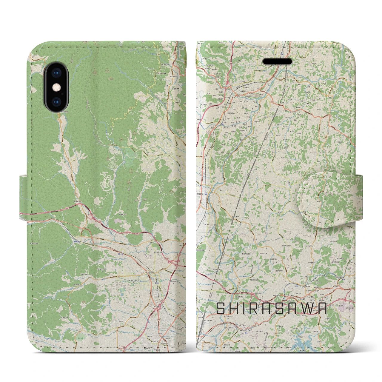 【白沢(福島県)】地図柄iPhoneケース(手帳タイプ)ナチュラル・iPhone XS / X 用