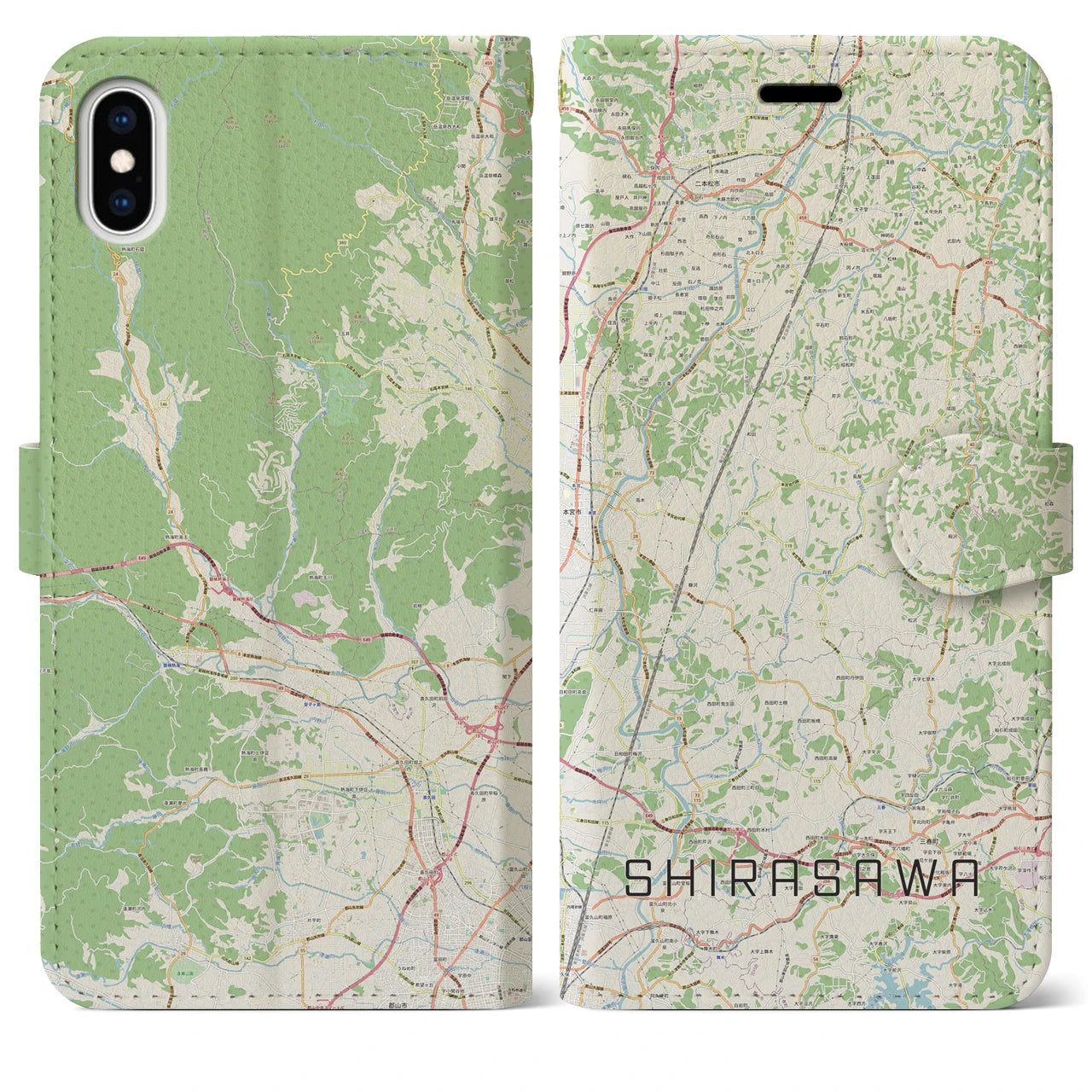 【白沢(福島県)】地図柄iPhoneケース(手帳タイプ)ナチュラル・iPhone XS Max 用