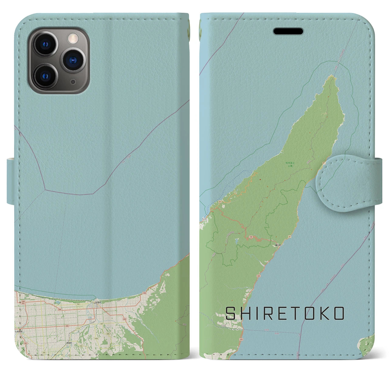 【知床(北海道)】地図柄iPhoneケース(手帳タイプ)ナチュラル・iPhone 11 Pro Max 用