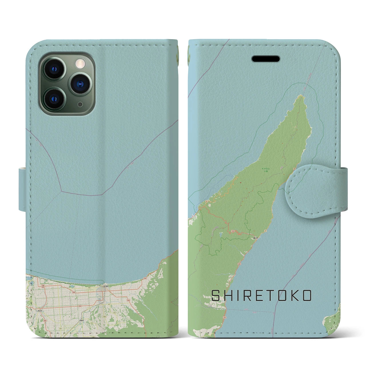 【知床(北海道)】地図柄iPhoneケース(手帳タイプ)ナチュラル・iPhone 11 Pro 用