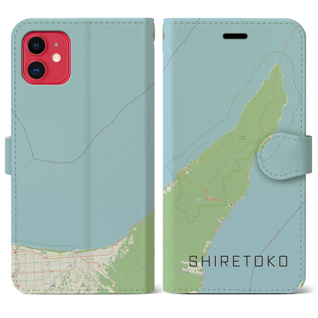 【知床(北海道)】地図柄iPhoneケース(手帳タイプ)ナチュラル・iPhone 11 用