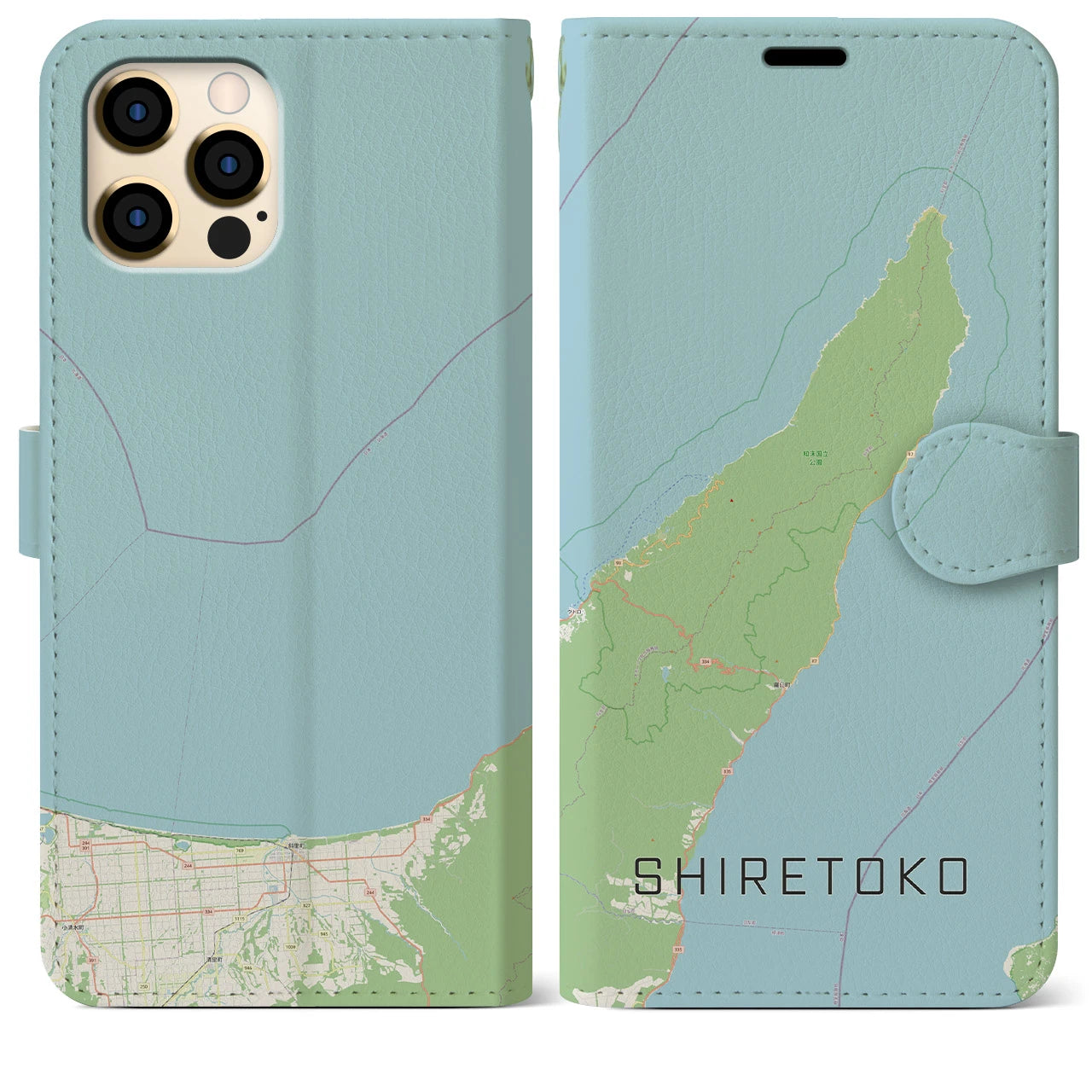 【知床(北海道)】地図柄iPhoneケース(手帳タイプ)ナチュラル・iPhone 12 Pro Max 用