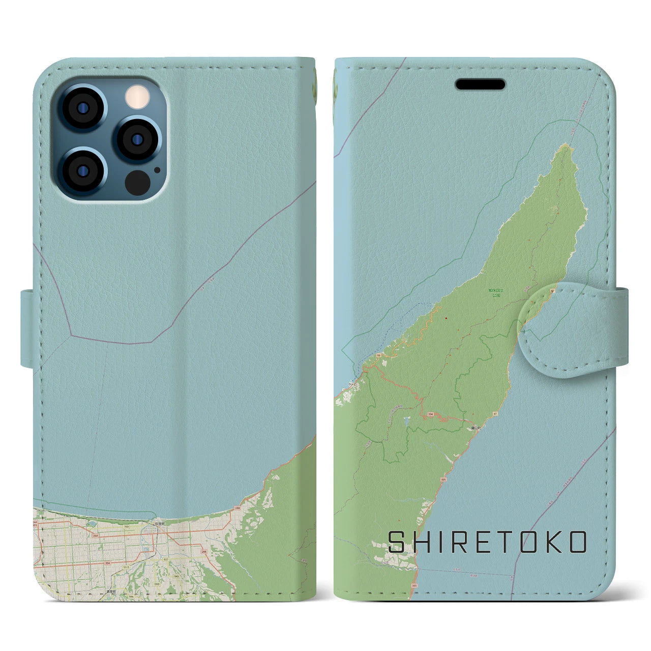 【知床(北海道)】地図柄iPhoneケース(手帳タイプ)ナチュラル・iPhone 12 / 12 Pro 用