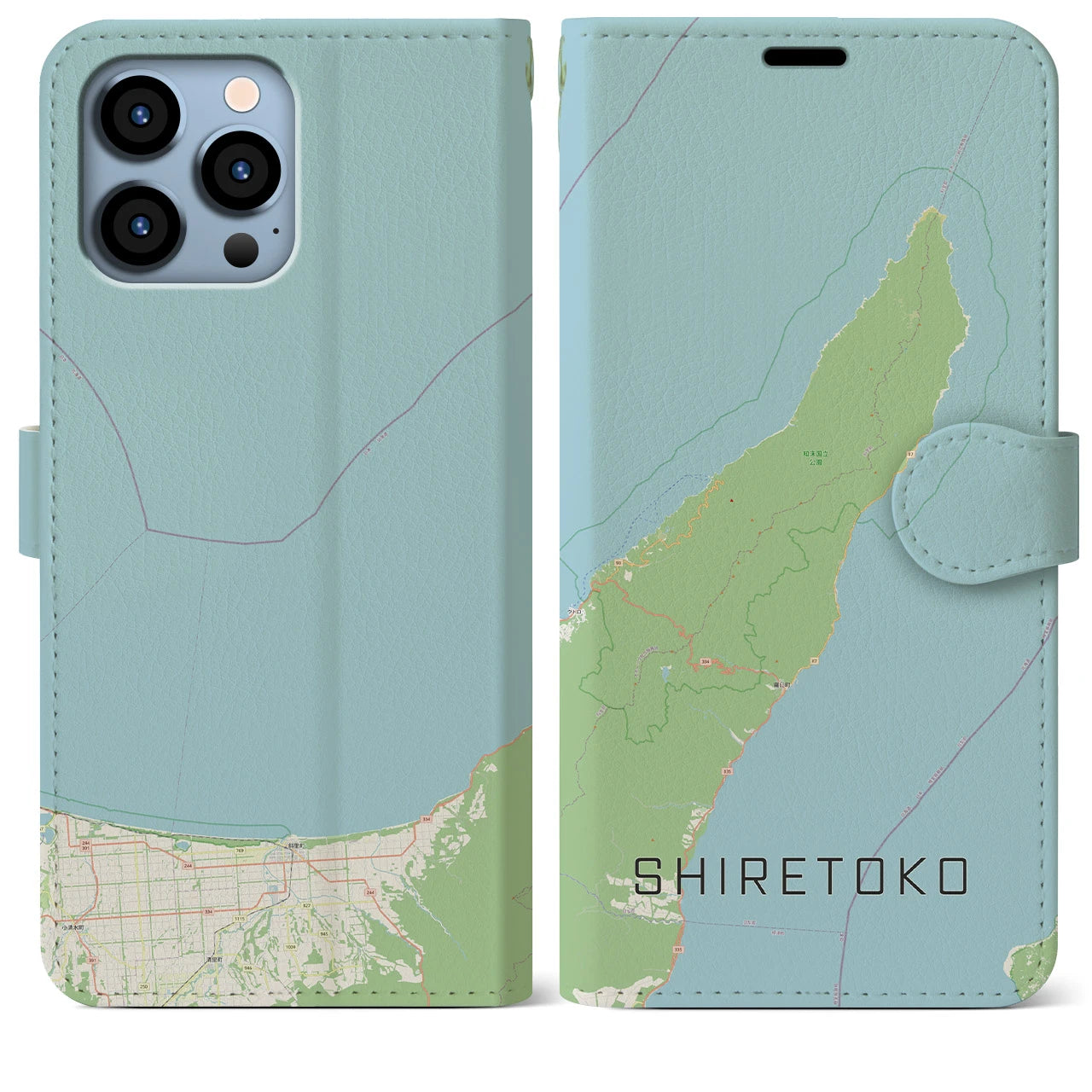【知床(北海道)】地図柄iPhoneケース(手帳タイプ)ナチュラル・iPhone 13 Pro Max 用