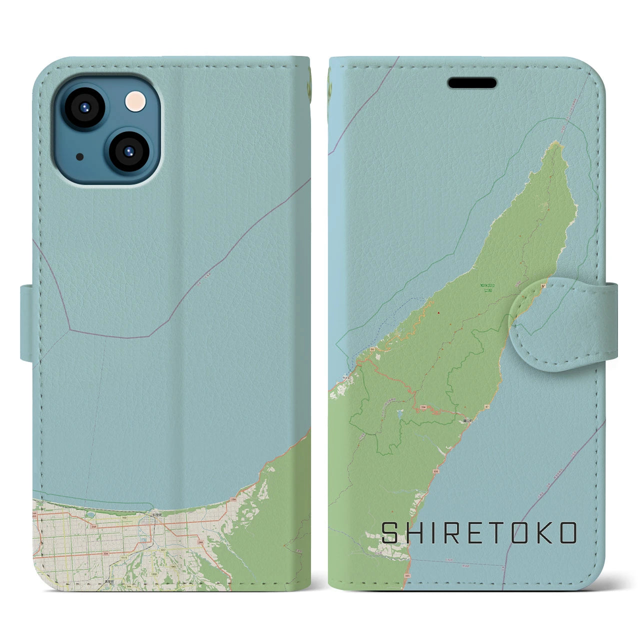 【知床(北海道)】地図柄iPhoneケース(手帳タイプ)ナチュラル・iPhone 13 用