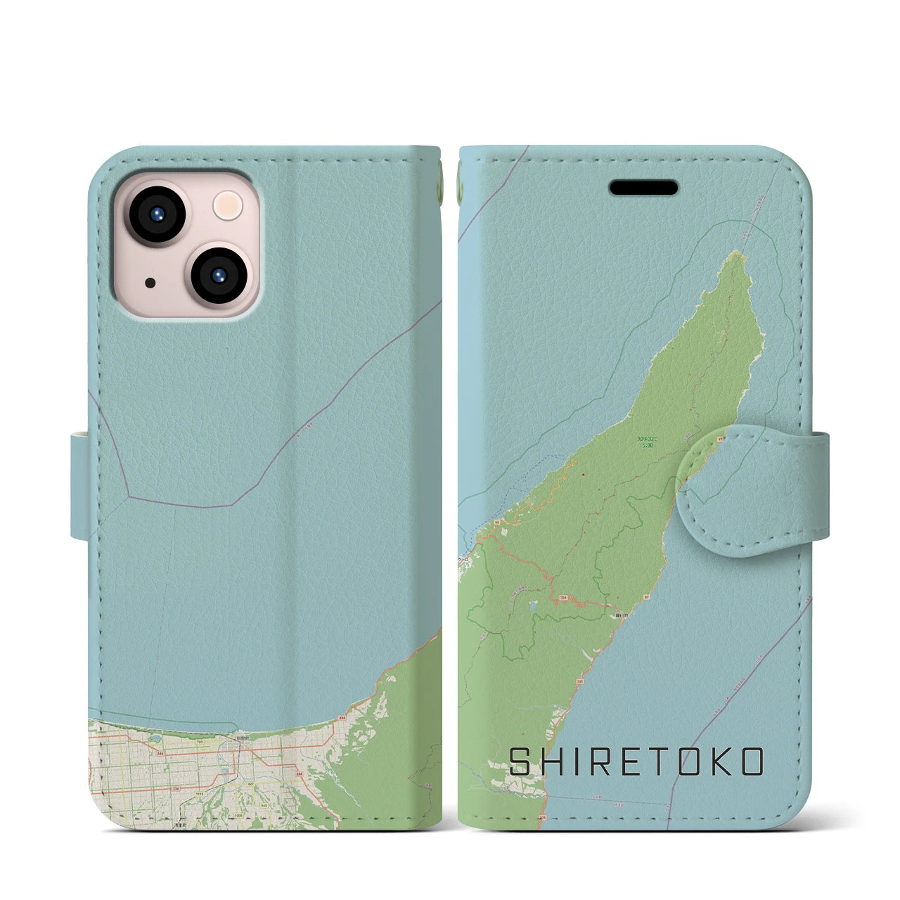 【知床(北海道)】地図柄iPhoneケース(手帳タイプ)ナチュラル・iPhone 13 mini 用
