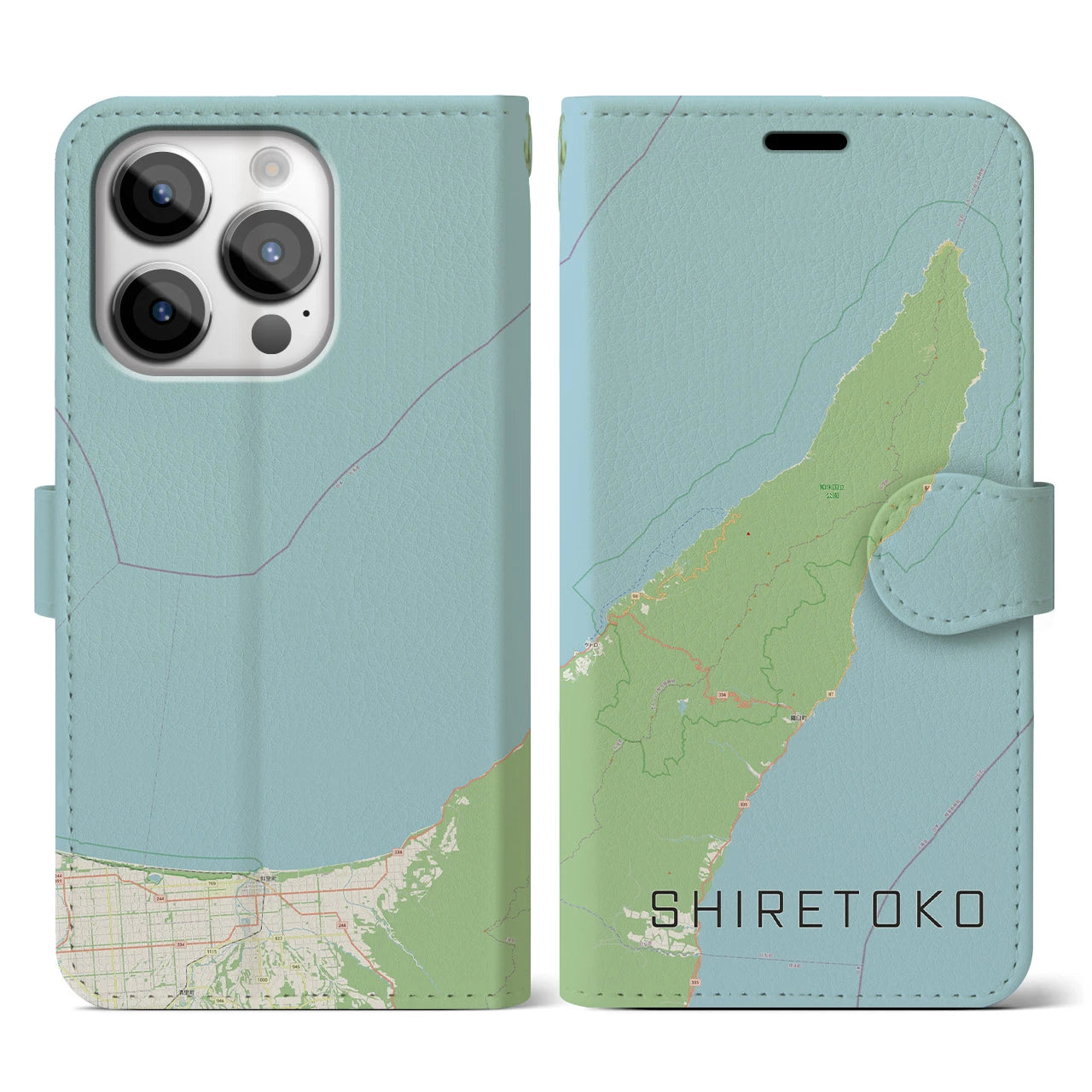 【知床(北海道)】地図柄iPhoneケース(手帳タイプ)ナチュラル・iPhone 14 Pro 用