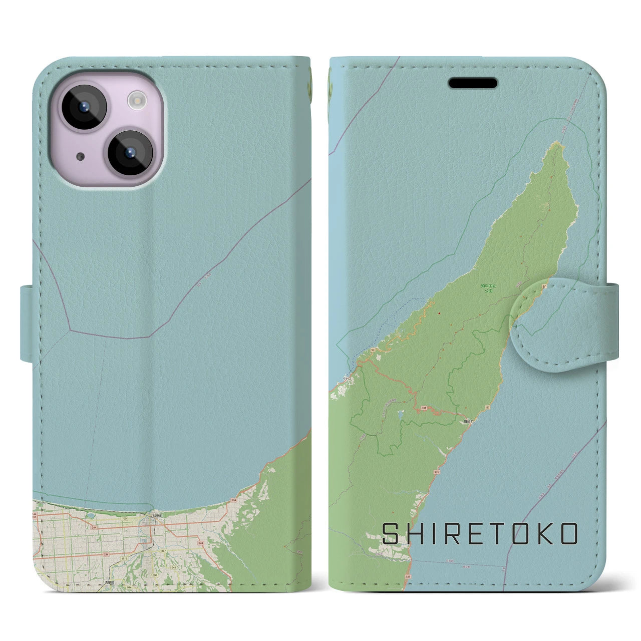 【知床(北海道)】地図柄iPhoneケース(手帳タイプ)ナチュラル・iPhone 14 用