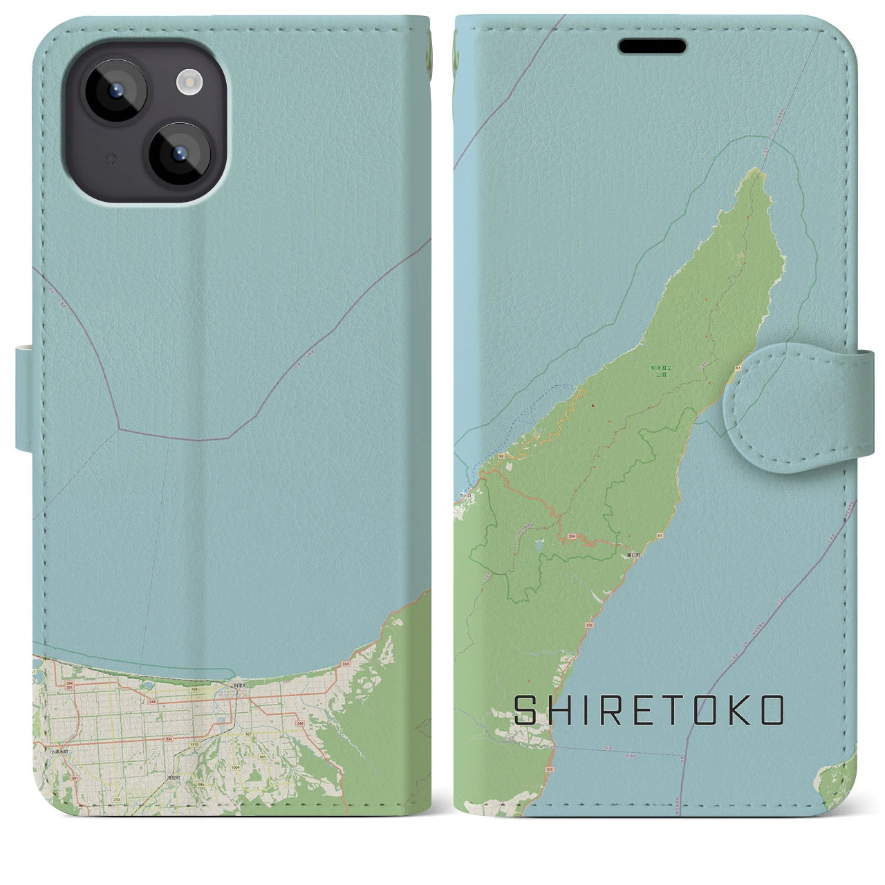 【知床(北海道)】地図柄iPhoneケース(手帳タイプ)ナチュラル・iPhone 14 Plus 用