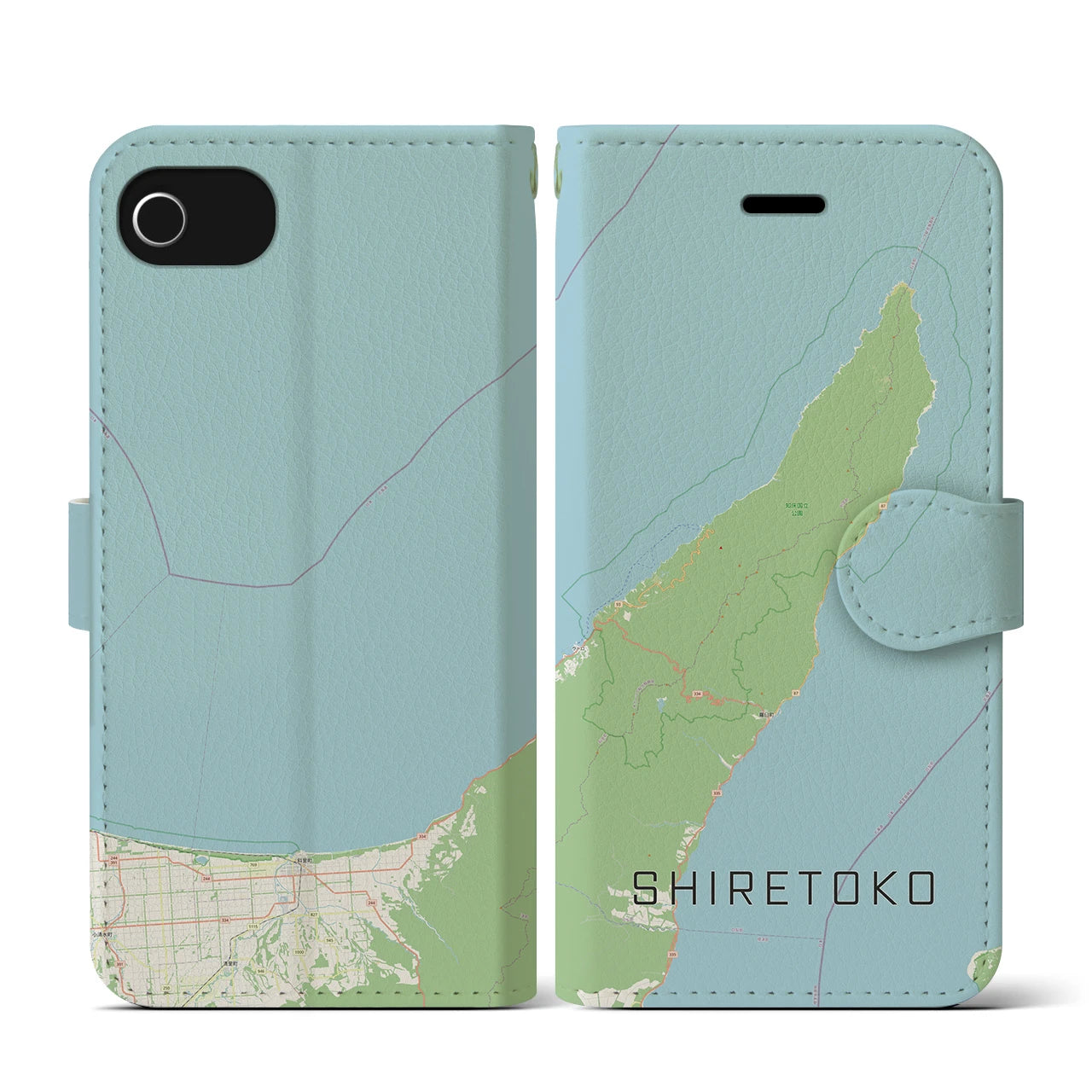 【知床(北海道)】地図柄iPhoneケース(手帳タイプ)ナチュラル・iPhone SE(第3 / 第2世代) / 8 / 7 / 6s / 6 用