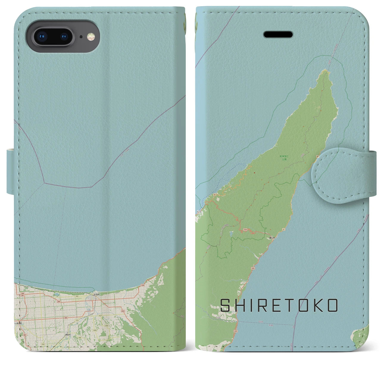 【知床(北海道)】地図柄iPhoneケース(手帳タイプ)ナチュラル・iPhone 8Plus /7Plus / 6sPlus / 6Plus 用