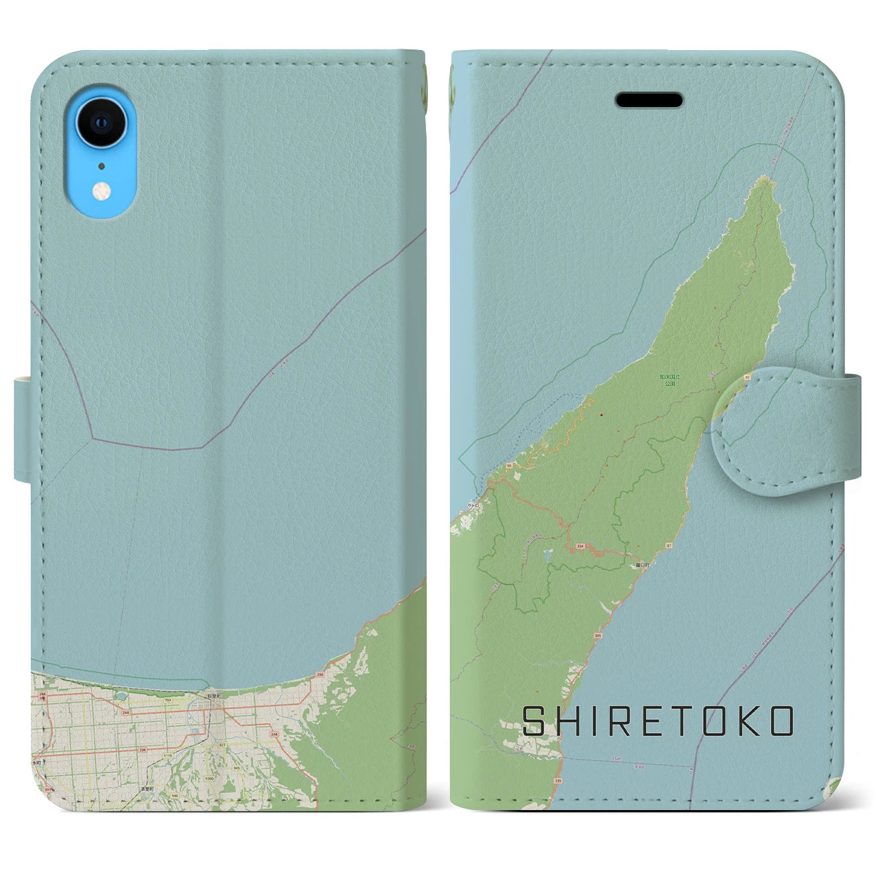 【知床(北海道)】地図柄iPhoneケース(手帳タイプ)ナチュラル・iPhone XR 用