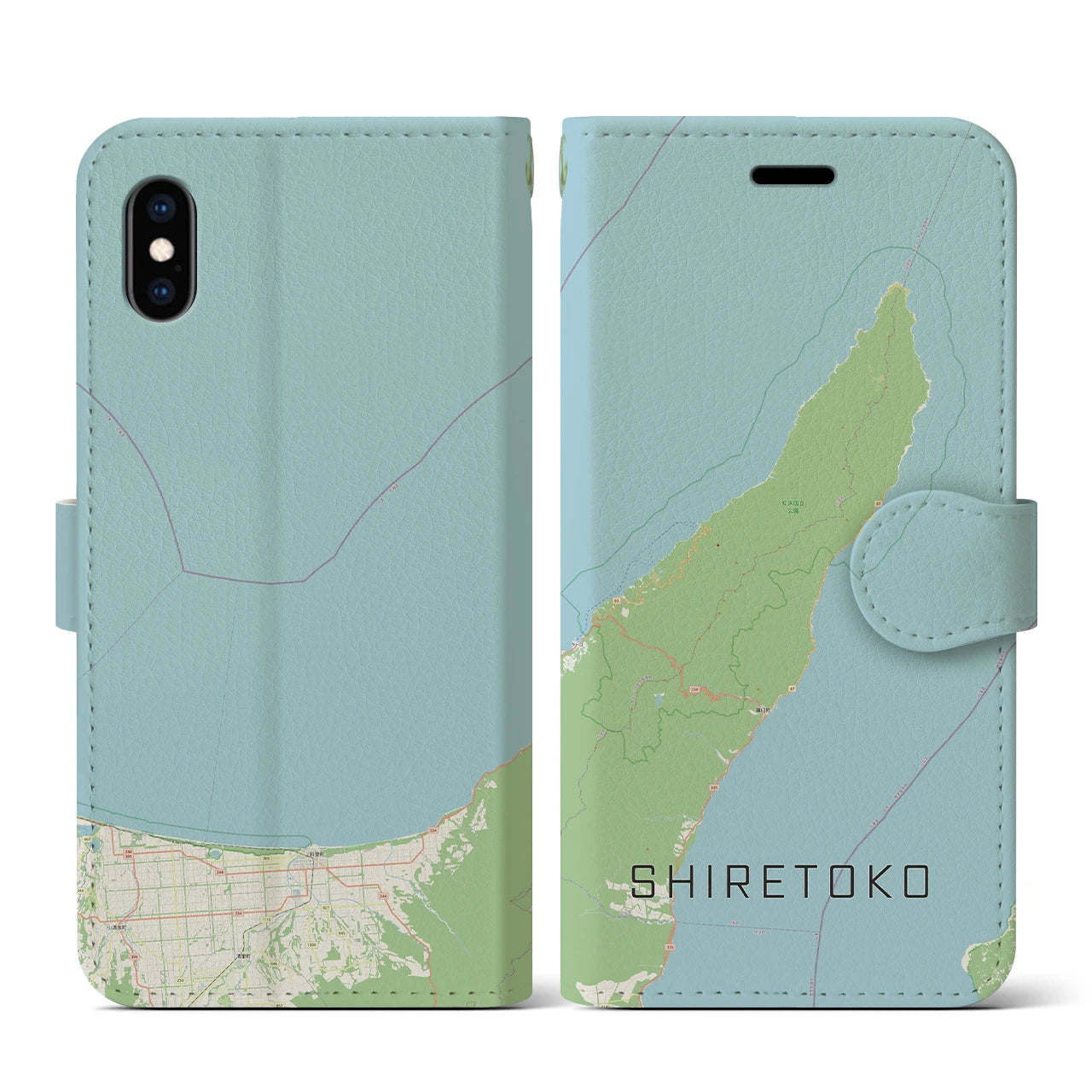 【知床(北海道)】地図柄iPhoneケース(手帳タイプ)ナチュラル・iPhone XS / X 用